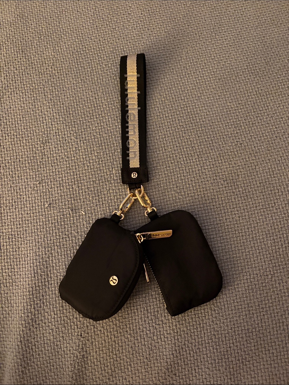 lululemon athletica Dual Pouch Never Lost Keychain Black Wristlet with Gold